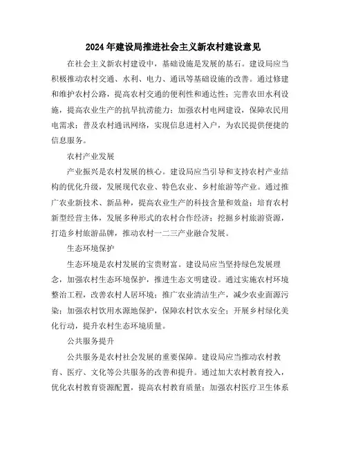 2024年建设局推进社会主义新农村建设意见