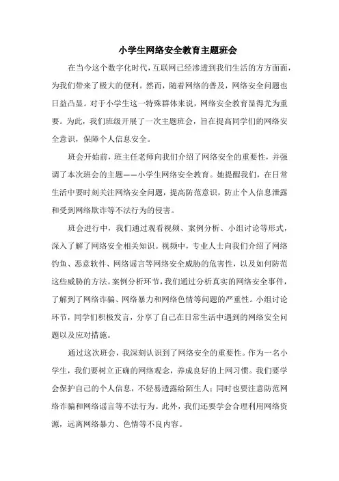 小学生网络安全教育主题班会