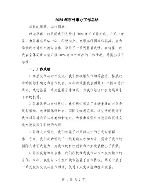 2024年市外事办工作总结