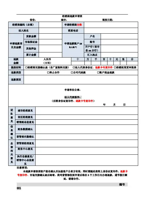 经销商退款申请表