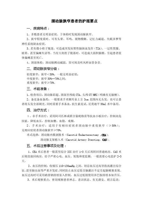颈动脉狭窄患者护理要点