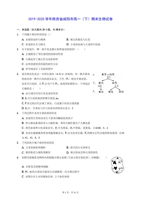 2019-2020学年陕西省咸阳市高一(下)期末生物试卷 (含答案解析)
