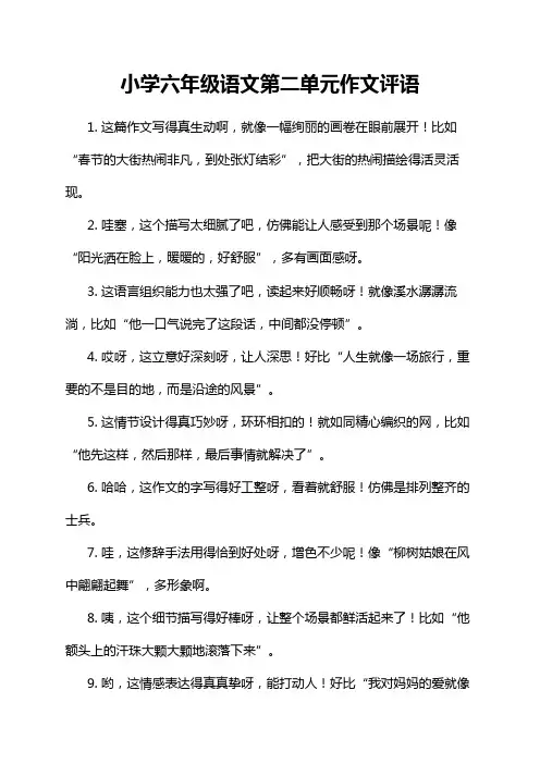 小学六年级语文第二单元作文评语