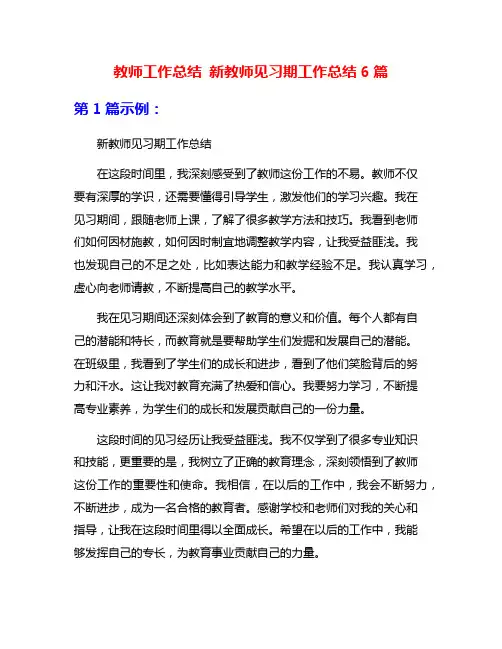 教师工作总结 新教师见习期工作总结6篇