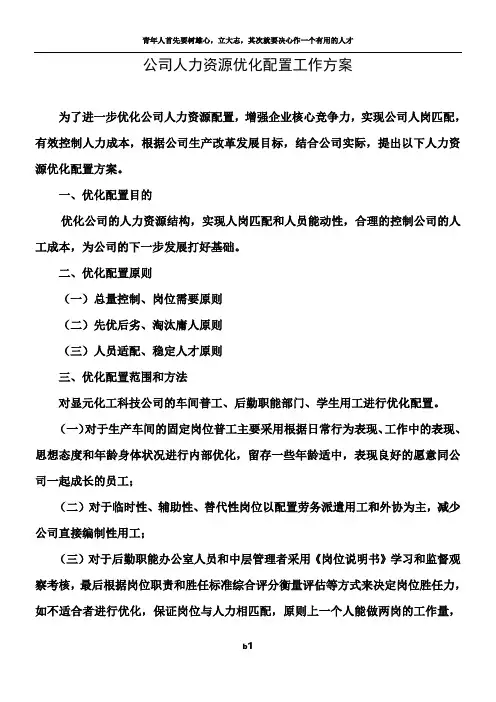 公司人力资源优化配置工作方案