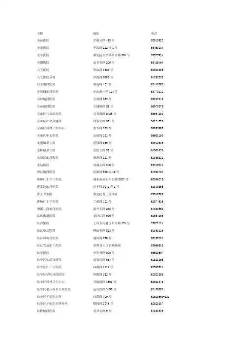 上海医院一览表