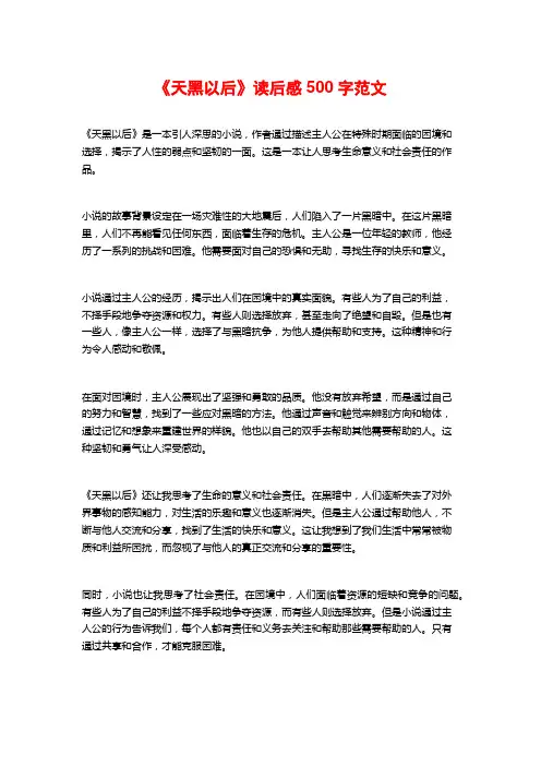 《天黑以后》读后感500字范文