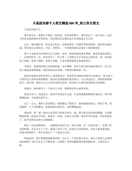 只是因为那个人范文精选600字_初三作文范文