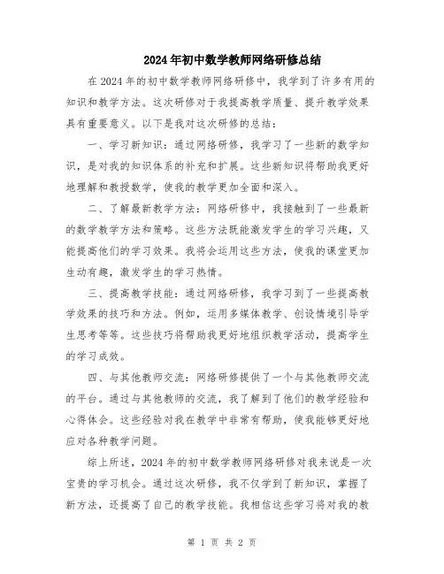 2024年初中数学教师网络研修总结