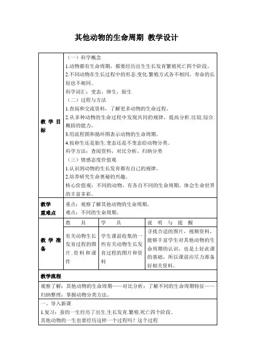 其他动物的生命周期教学设计