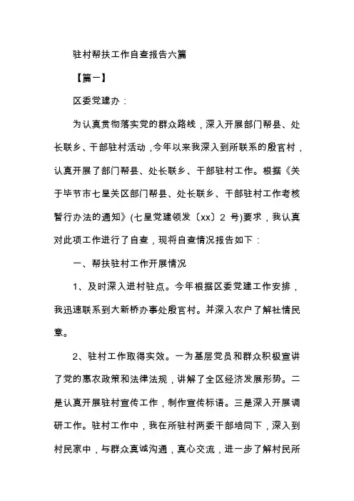 驻村帮扶工作自查报告六篇