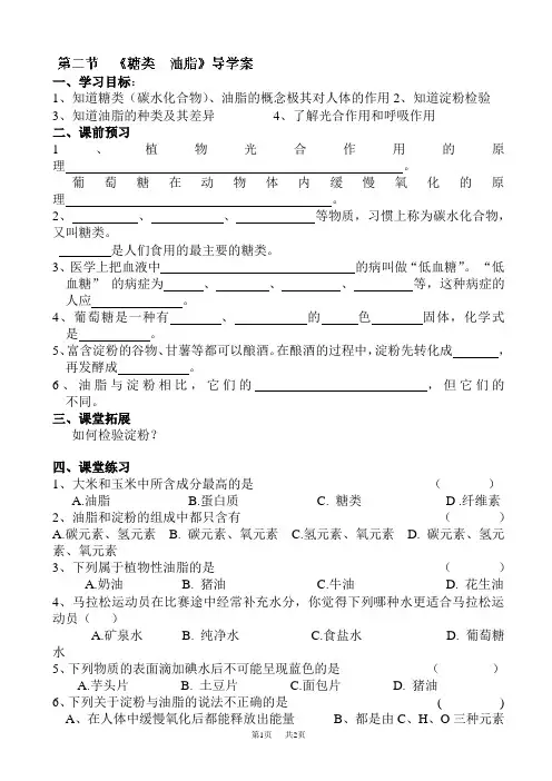 糖类_油脂学案(九年级化学)