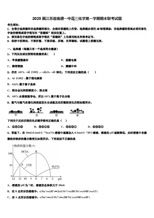 2025届江苏省南通一中高三化学第一学期期末联考试题含解析