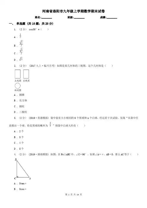 河南省洛阳市九年级上学期数学期末试卷