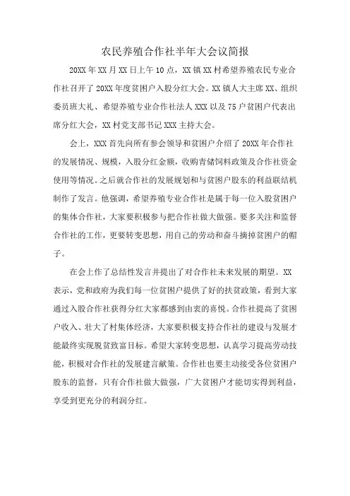 农民养殖合作社半年大会议简报
