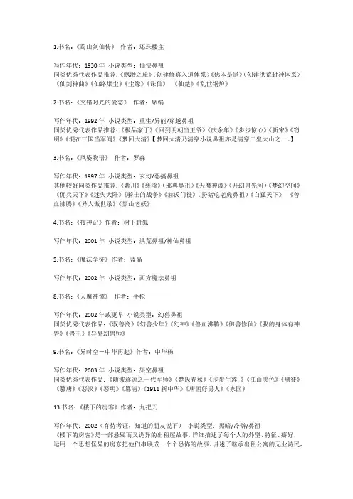 网络小说分类介绍