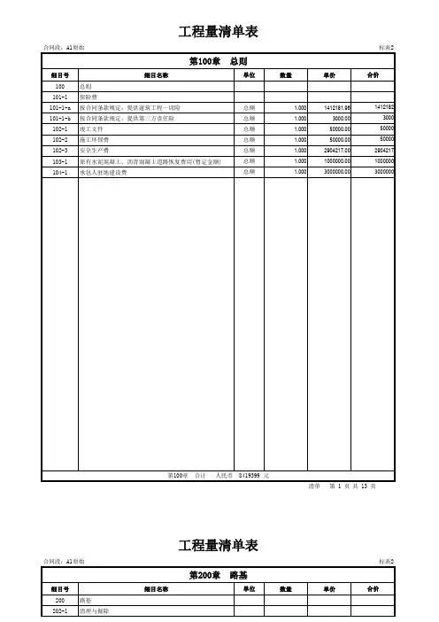 高速公路造价-工程量清单报价表