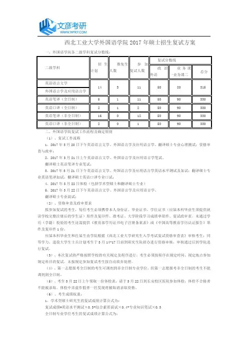 西北工业大学外国语学院2017年硕士招生复试方案_西北工大考研网