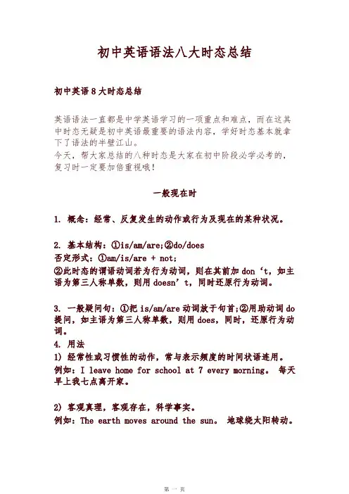 初中英语语法八大时态总结-精编