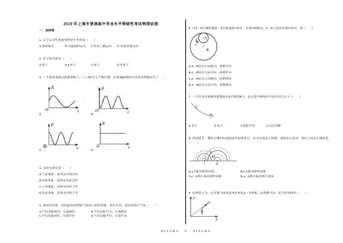 2019年上海市普通高中学业水平等级性考试物理试卷含解答