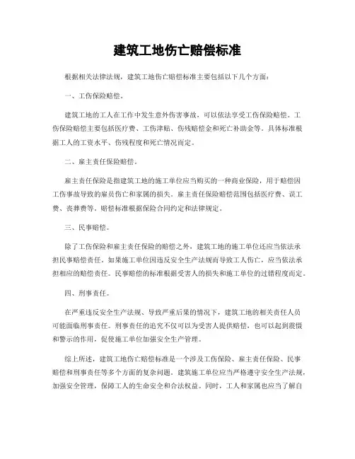 建筑工地伤亡赔偿标准