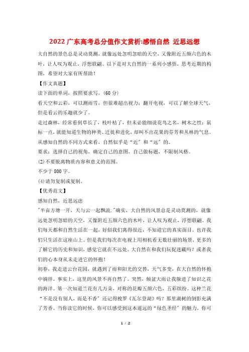 2022广东高考满分作文赏析-感悟自然 近思远想