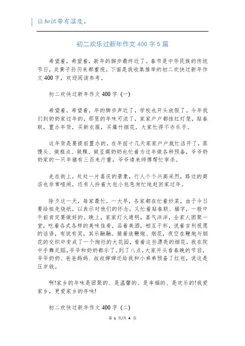 初二欢乐过新年作文400字5篇