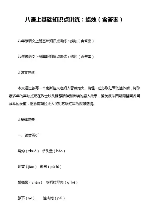 八语上基础知识点讲练：蜡烛(含答案)