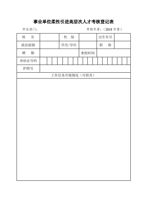 事业单位柔性高层次人才考核登记表(年度考核)