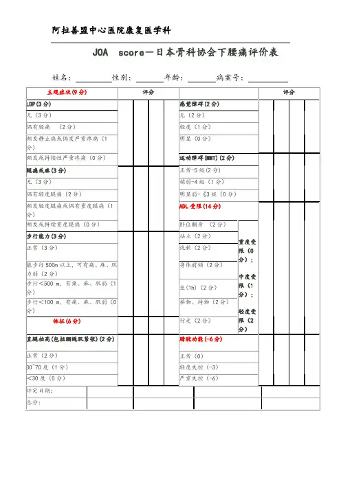 JOA score-日本骨科协会下腰痛评价表