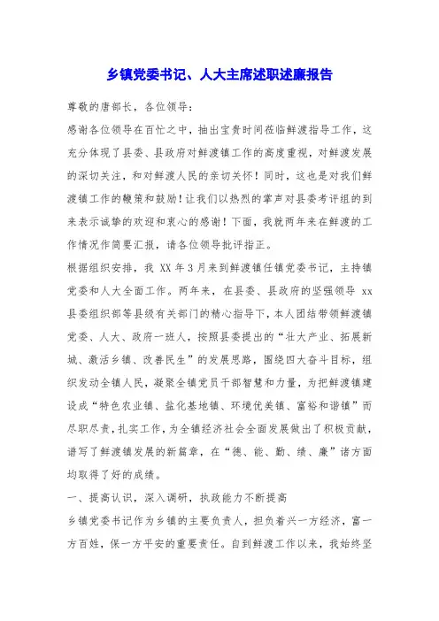 乡镇党委书记、人大主席述职述廉报告