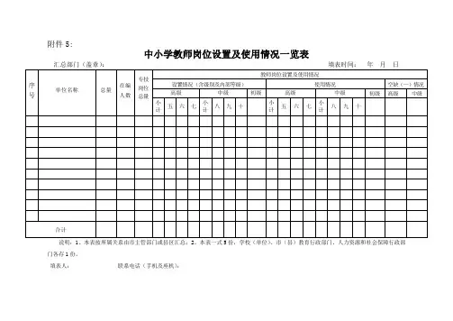 中小学教师岗位设置及使用情况一览表