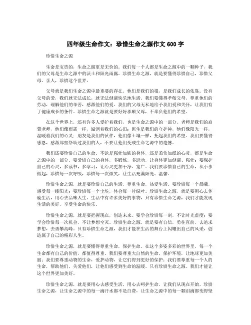 四年级生命作文：珍惜生命之源作文600字