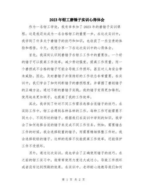 2023年钳工磨锤子实训心得体会
