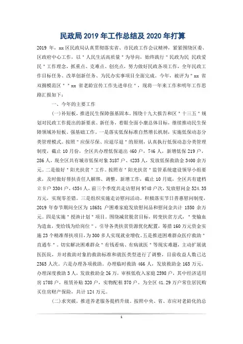 民政局2019年工作总结及2020年打算