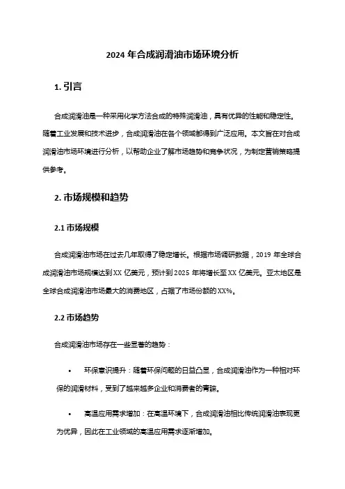 2024年合成润滑油市场环境分析