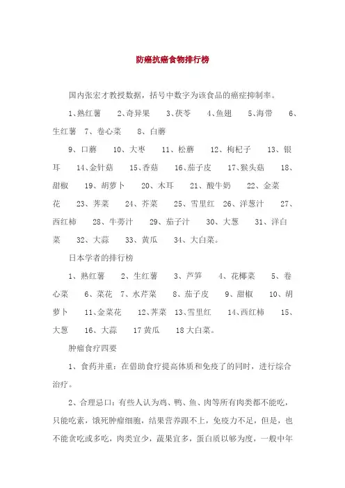 防癌抗癌食物排行榜