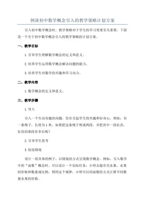 例谈初中数学概念引入的教学策略计划方案