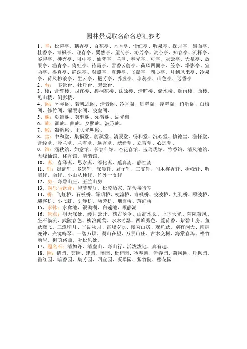 园林景观取名命名总汇参考