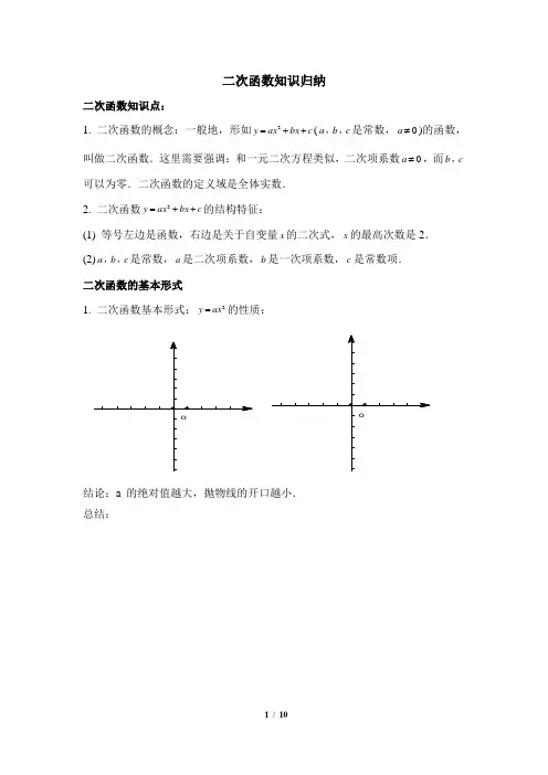 华东师大版数学九年级下册第26章 单元综合复习二次函数知识归纳
