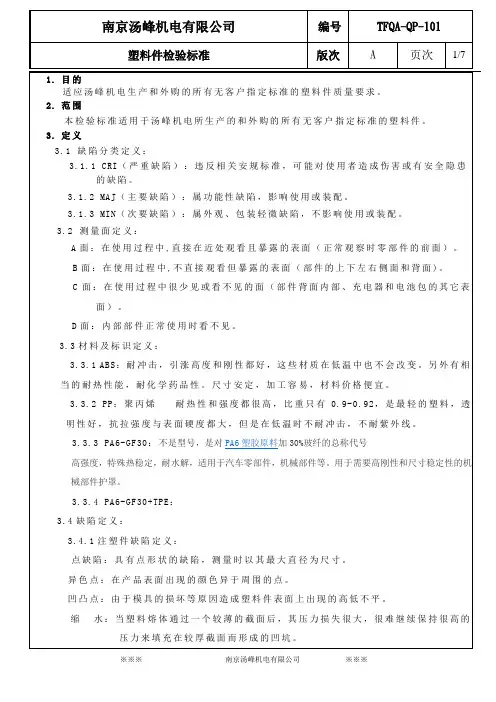 塑胶件产品检验标准