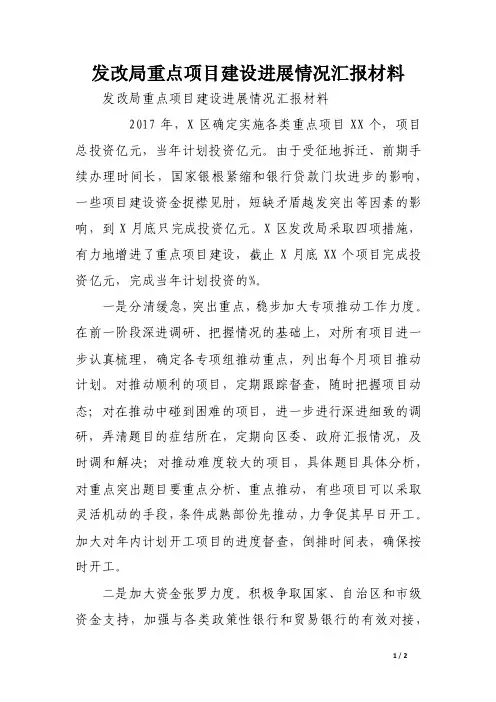 发改局重点项目建设进展情况汇报材料（范文）