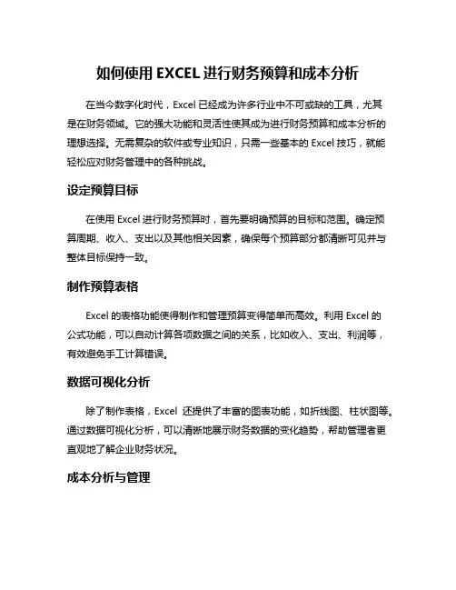 如何使用EXCEL进行财务预算和成本分析