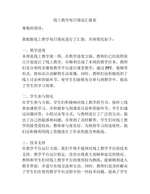 线上教学每日情况汇报表