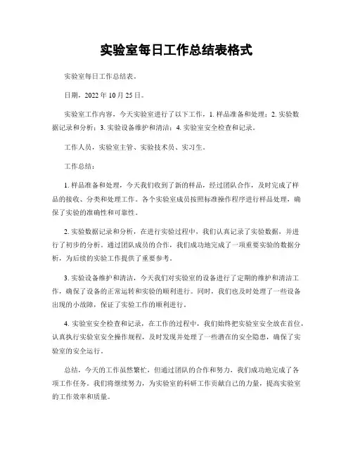 实验室每日工作总结表格式