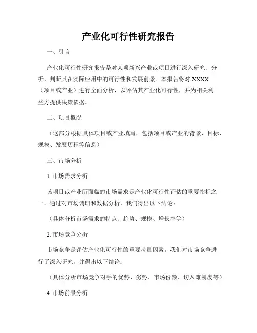 产业化可行性研究报告