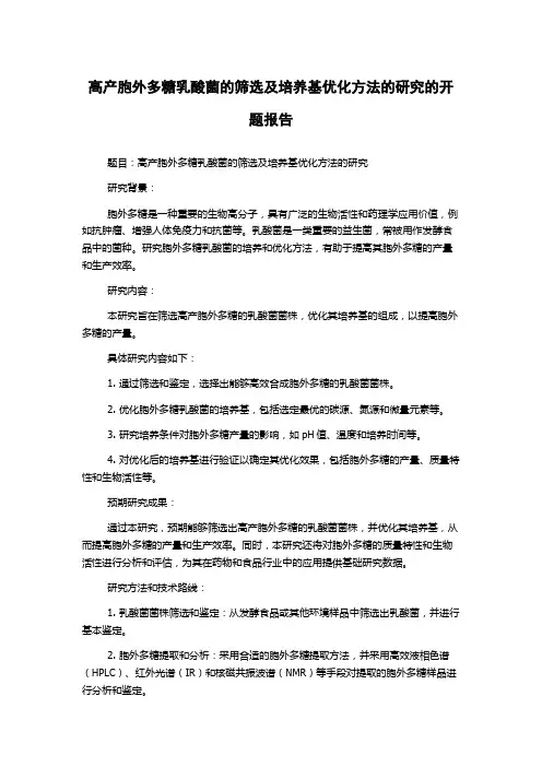 高产胞外多糖乳酸菌的筛选及培养基优化方法的研究的开题报告