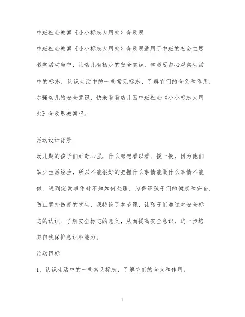 中班社会教案《小小标志大用处》含反思