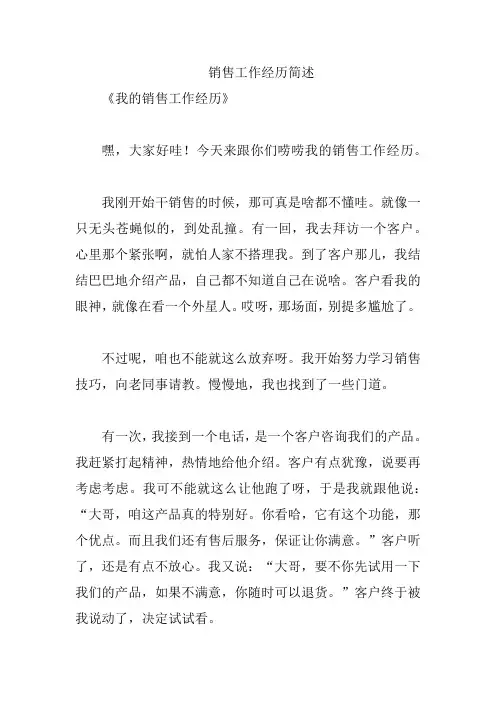 销售工作经历简述