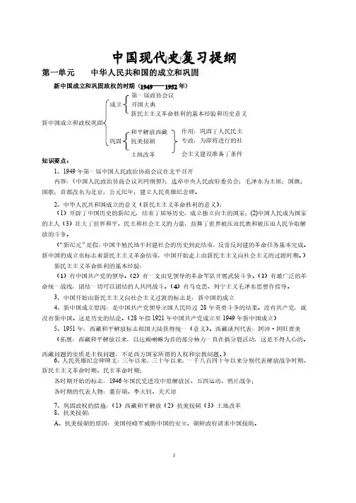 中国现代史复习提纲